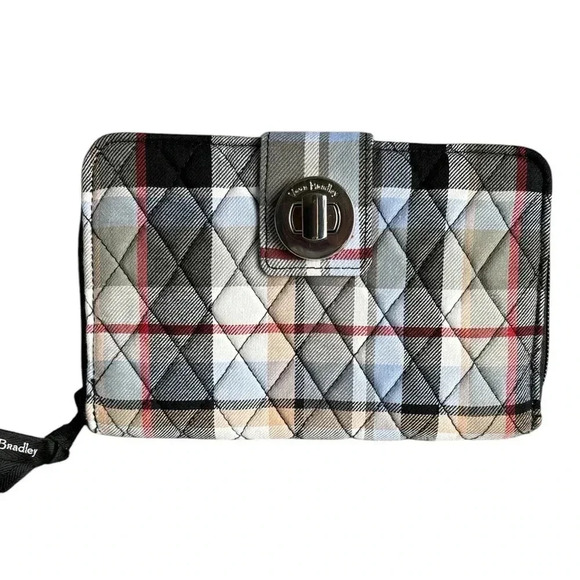 Vera Bradley RFID Turnlock Wallet in Cotton Perfectly Plaid NWT - Picture 1 of 7